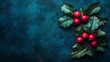 © Adi - Berries & foliage branch on dark blue. Texture, nature, organic, seasonal