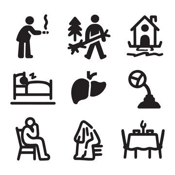 A collection of 9 simple, easy, outlined, black and white icons.