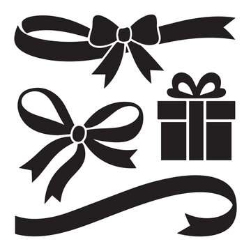 A set of various styles long black ribbon silhouettes.