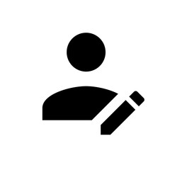 Poster - Black silhouette of a person icon with a pencil, representing user profile editing and modification tools