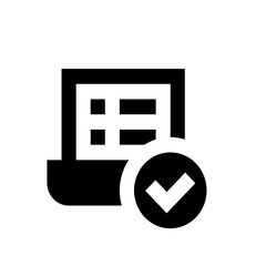 Poster - Document with checkmark icon representing confirmation or approval in a black and white graphic style