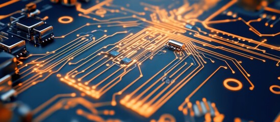 Poster - Intricate electronic circuit board design with luminous pathways and components