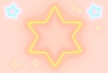 Poster - Pastel Neon Star Background for Social Media or Website. A soft pastel pink background featuring two vibrant neon stars in yellow and blue