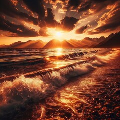Wall Mural - the waves are small and quick their motion causing the amber ref