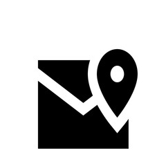 Poster - Black and white map icon with a location pin on top of it indicating a specific destination point location