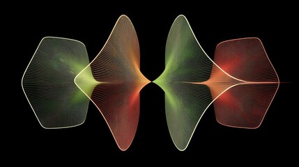 Poster - Abstract visual representation of sound waves, symmetrical and colorful.