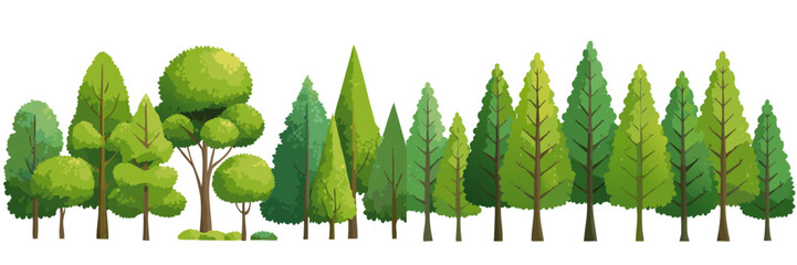panorama set of green trees vector graphic design
