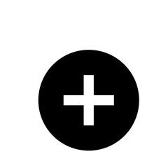Poster - Black circle containing a white plus sign centered within the shape for addition and positive symbol use