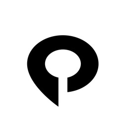 Poster - Black location pin icon with a circular cutout at the top on a white background in a simple design