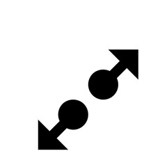 Poster - Two black arrows pointing diagonally with circles connected at the base on a white background design