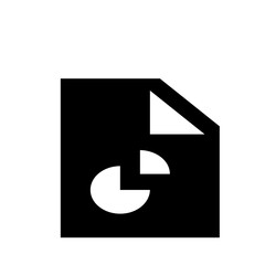 Poster - Black document icon with folded corner and white pie chart on a white background showing data