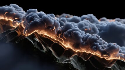 Poster - abstract digital illustration of fiery mountainous landscape.