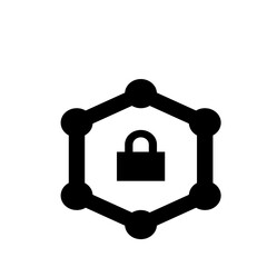 Poster - Black hexagon outline with circles at corners and a padlock shape inside central area design