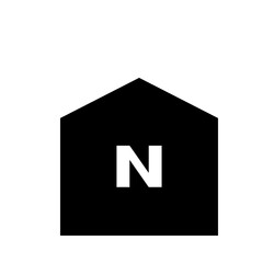 Poster - Black house shaped icon with a white letter n in the center on a white background in a minimalist design
