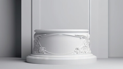 Poster - White classical pedestal or podium in the shape of ancient column in studio interior