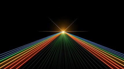 Poster - colorful, converging light paths against a dark backdrop.