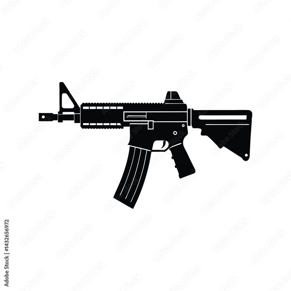 AR-15 Silhouette Black Vector Illustration – Tactical Military Rifle ...