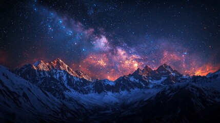 Wall Mural - A beautiful night sky with a mountain range in the background