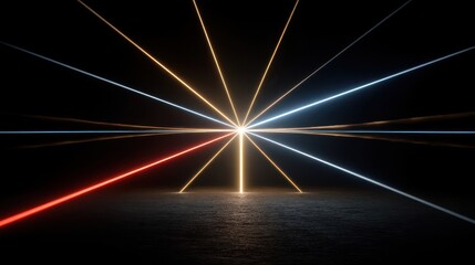 Poster - radiant beams of light converge on a dark concrete surface.