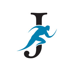 Aufkleber - Initial Running Logo combine with letter J vector template