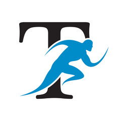 Aufkleber - Initial Running Logo combine with letter T vector template