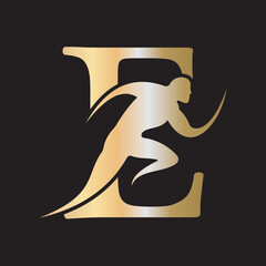 Aufkleber - Initial Running Logo combine with letter E vector template
