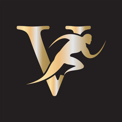 Aufkleber - Initial Running Logo combine With letter V vector template