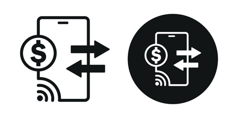 Poster - mobile phone online payment transfer icon set. smartphone and dollar sign with fund transfer symbol set. digital online banking and mobile money transfer symbol for app, website etc