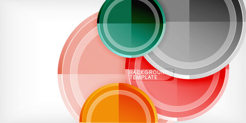 Fototapete - Abstract circles overlap, creating vibrant red, orange, green, gray layers. Modern design element for backgrounds, presentations.
