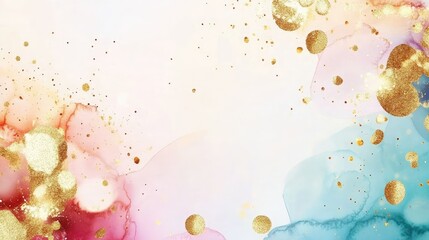 Poster - Elegant white and blue watercolor fluid background with marble textures and golden dust shimmer