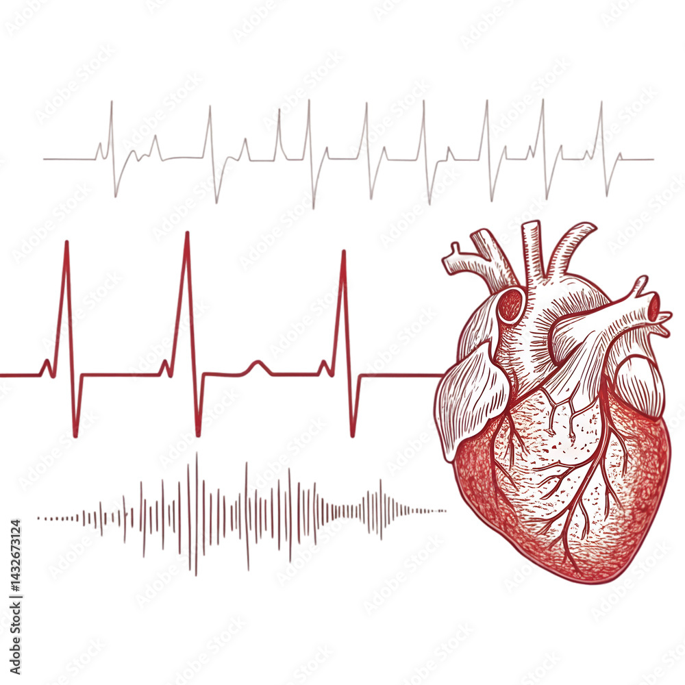 Human Heart Anatomy with ECG Waveform: Medical Illustration on ...