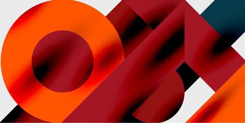 Leinwandbilder - Abstract composition. Overlapping shapes, vibrant gradients, modern design. Orange, red, dark hues dominate visual space.