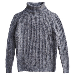 Gray ribbed knit sweater with turtleneck and long sleeves clothing display transparent background isolated png stock