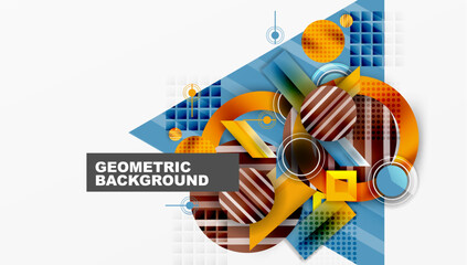 Poster - Abstract geometric composition. Overlapping shapes, vibrant colors, modern design. Clean lines, dynamic visual elements.