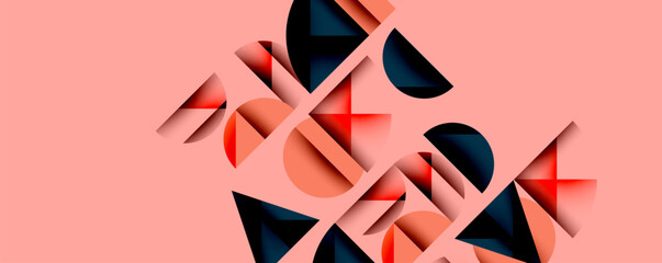 Aufkleber - Abstract geometric shapes overlap, creating dynamic composition. Warm pink background contrasts with red, black elements. Modern design.