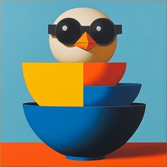 Poster - Bird in Bowls, Still Life, Orange Base