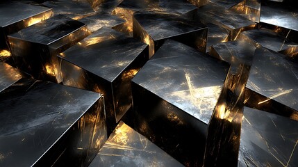 Poster - Abstract cubes, dark, glowing, pattern