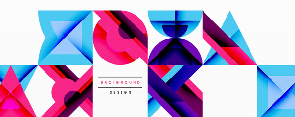 Poster - Abstract geometric composition. Vivid colors, overlapping shapes create dynamic visual effect. Modern design elements present.