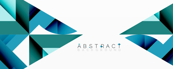 Poster - Geometric shapes create abstract design. Blue hues dominate, contrasting with white space. Modern aesthetic, clean lines present visual balance.