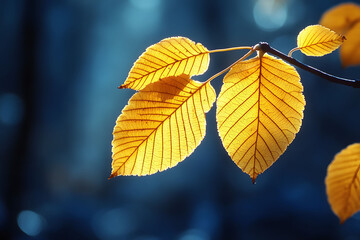 Wall Mural - Golden Autumn Leaves on Blue Background for Nature Posters and Decor