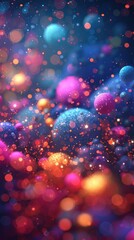 Poster - Colorful abstract spheres in motion, bokeh effect background, digital art, possible use as wallpaper or background