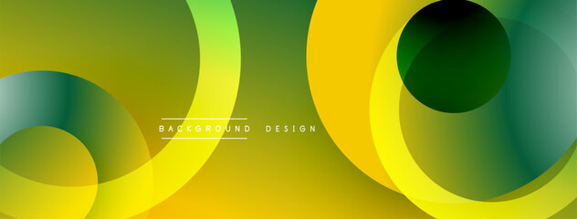 Poster - Abstract design features overlapping circles. Gradient shades create dynamic visual effect. Yellows, greens dominate composition. Modern aesthetic.