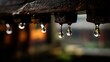 © Suryadil - Water droplets hanging from an old weathered surface, reflecting a blurry background.