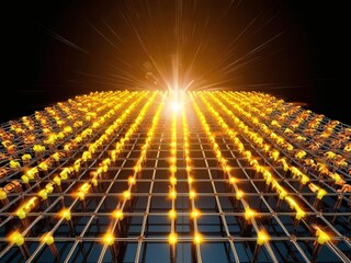 Aufkleber - Futuristic golden grid with glowing lights emerging towards a bright burst.