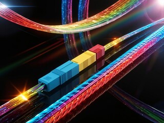 Aufkleber - Fiber Optic Cables with Colorful Light Streaks, Data Transmission Technology
