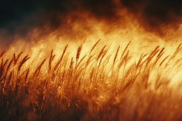 Leinwandbilder - Golden wheat field swaying gently in the warm sunset breeze, creating a breathtaking, serene scene.