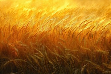 Leinwandbilder - Golden wheat field illuminated by the warm sunset light, swaying gently in the breeze.