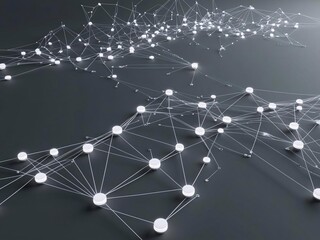 Aufkleber - Abstract Network of Glowing Nodes and Lines on Dark Gray Background