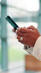 Aufkleber - Business, hands or person in office with mobile or online research for economy website or finance report. Schedule, check or financial advisor with smartphone app for text message, closeup or update