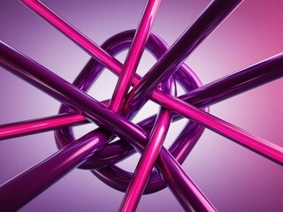 Poster - Abstract intertwining shiny magenta and purple metal tubes on gradient background
